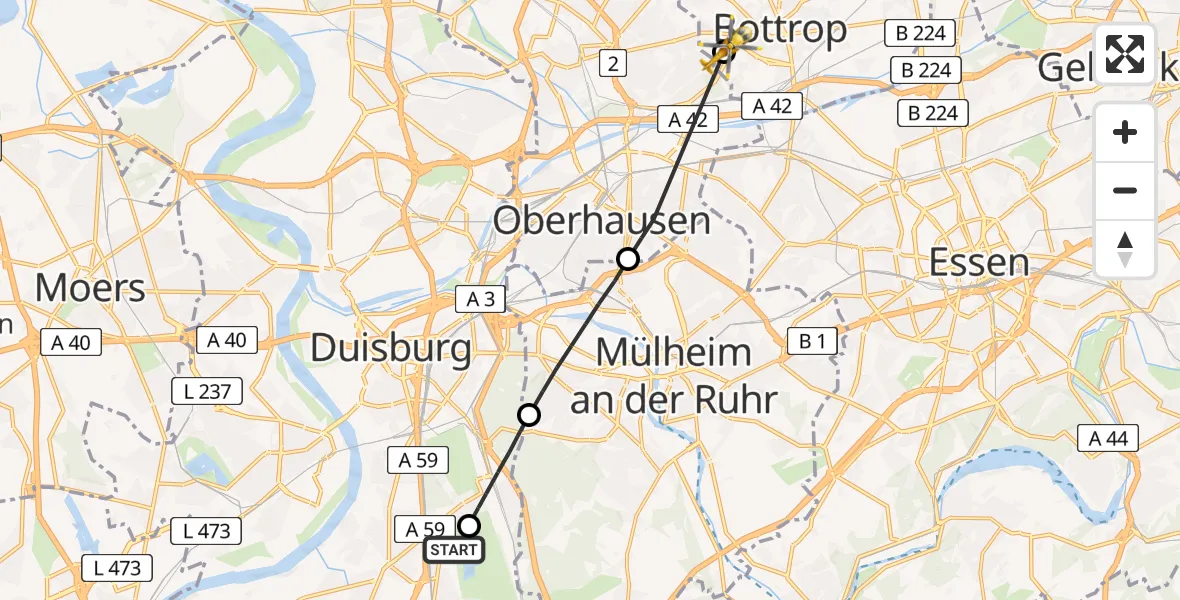 Flugroute Rettungshubschrauber Duisburg Air Rescue Hubschrauberlandeplatz (Christoph 9) - Bottrop, 28 April 2026, 15:04
