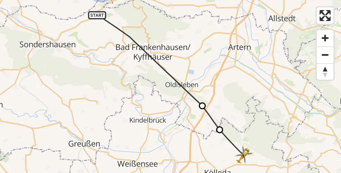 Flugroute Rettungshubschrauber Kyffhäuserland - Kölleda, 28 April 2026, 15:14