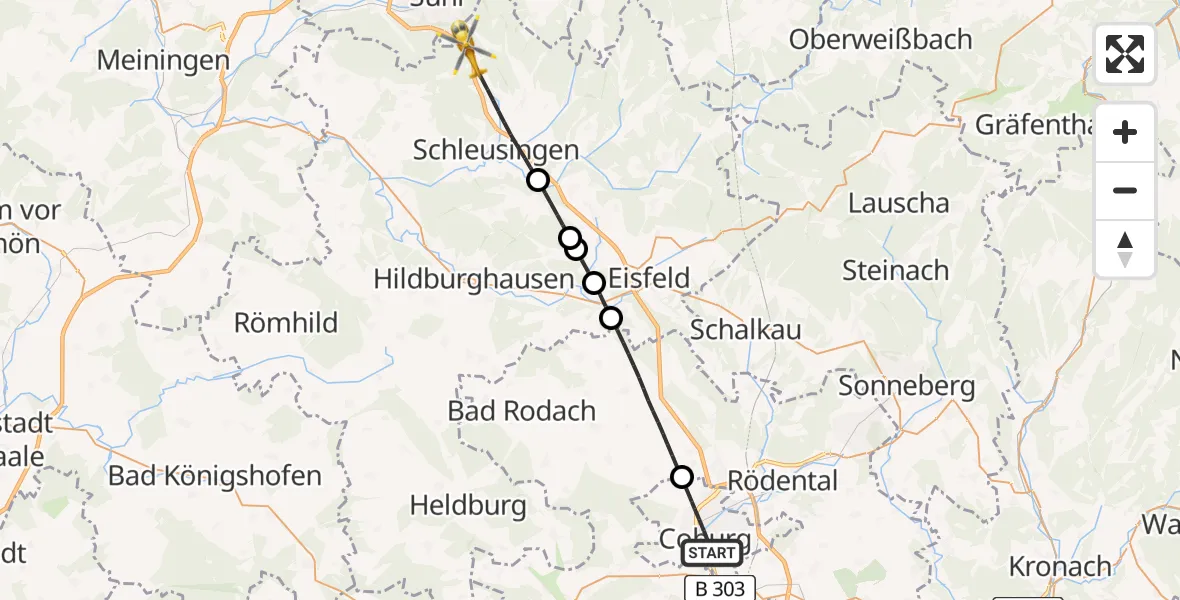 Flugroute Rettungshubschrauber Coburg - Schleusingen, 28 April 2026, 15:18