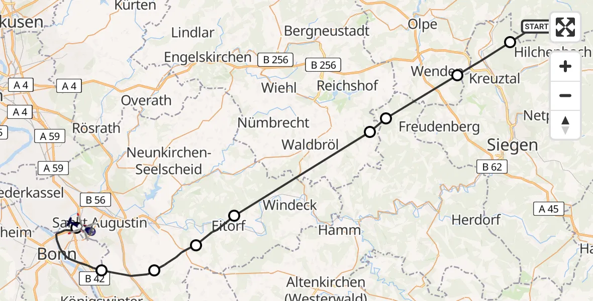 Flugroute Polizeihubschrauber Kirchhundem - Sankt Augustin, 28 April 2026, 15:21