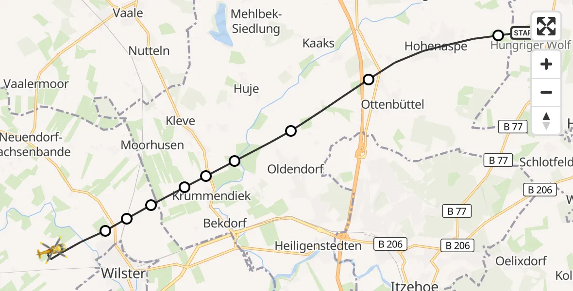 Flugroute Rettungshubschrauber Itzehoe Hungriger Wolf Flugplatz - Nortorf, 28 April 2026, 15:28