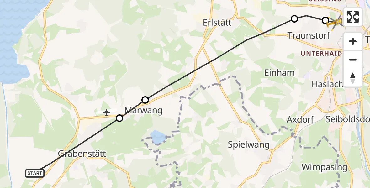 Flugroute Rettungshubschrauber Grabenstätt - Traunstein Hospital, 28 April 2026, 15:29