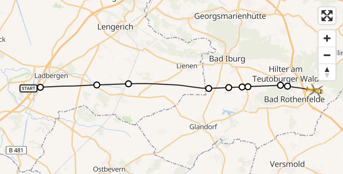 Flugroute Ambulanzhubschrauber Greven - Dissen am Teutoburger Wald, 28 April 2026, 15:34