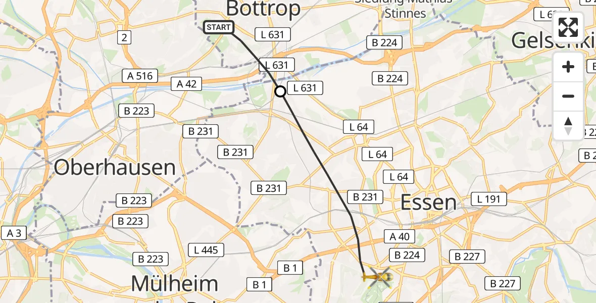Flugroute Rettungshubschrauber Bottrop - Essen, 28 April 2026, 15:39