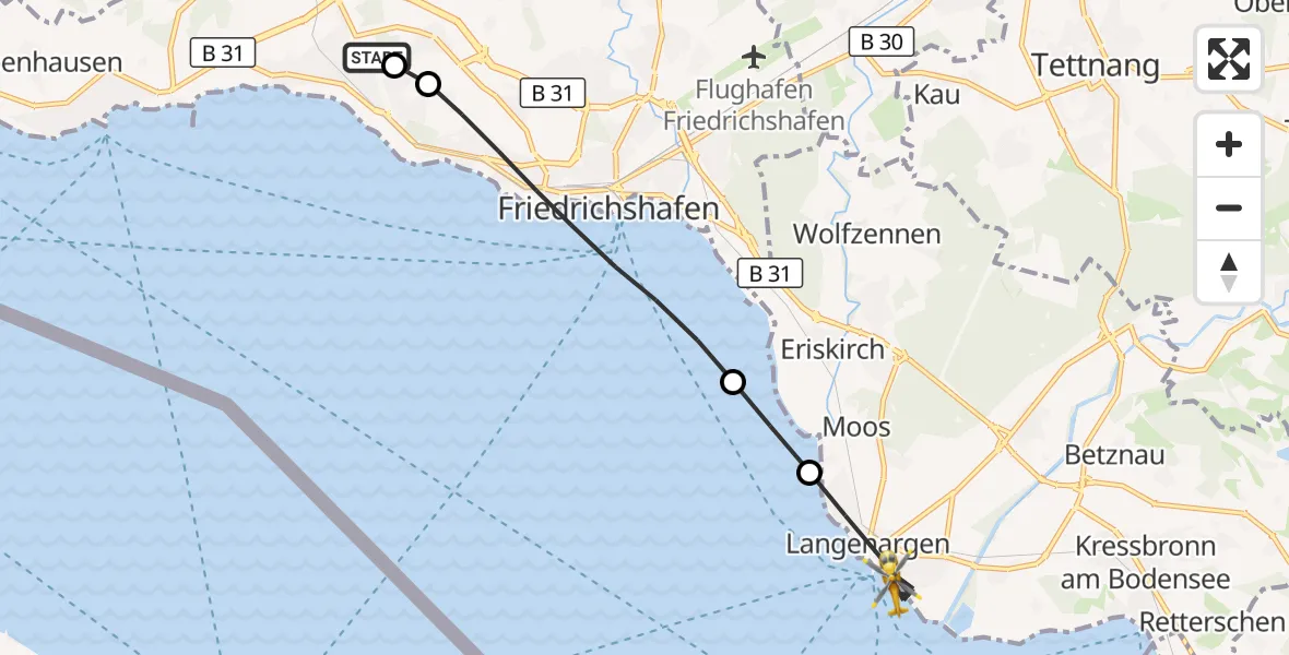 Flugroute Rettungshubschrauber Friedrichshafen Hospital - Langenargen, 28 April 2026, 15:42
