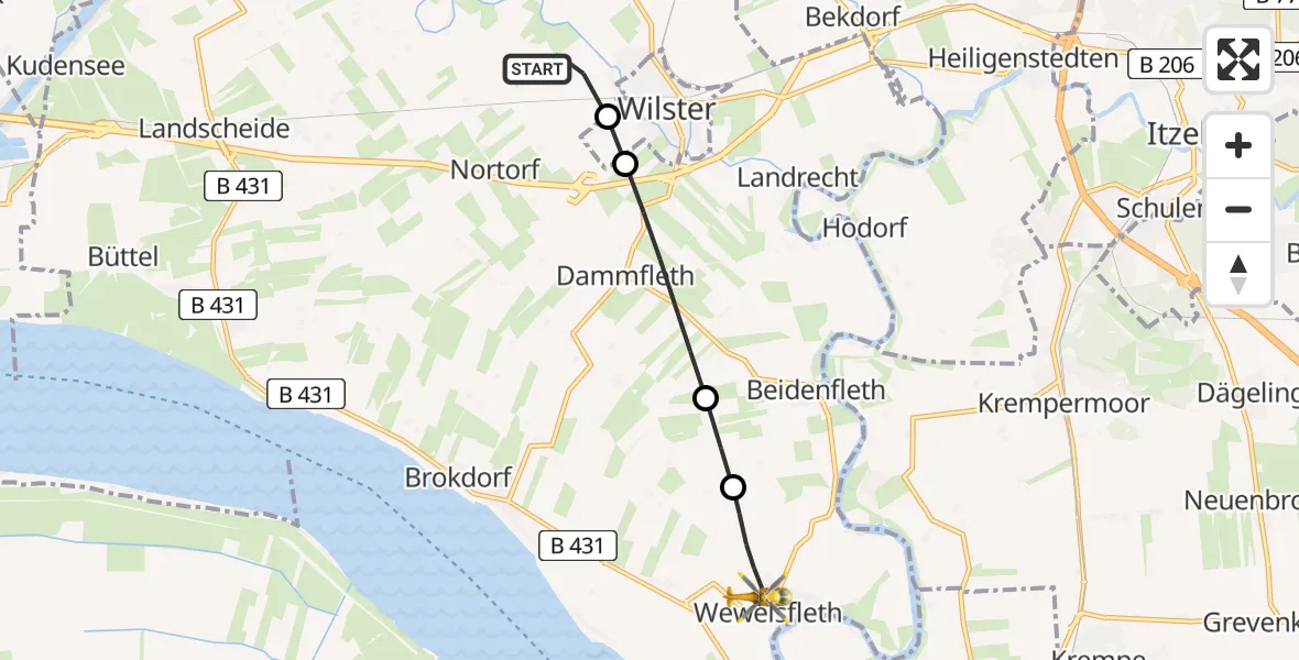 Flugroute Rettungshubschrauber Nortorf - Wewelsfleth, 28 April 2026, 15:45