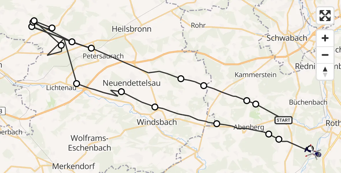 Flugroute Polizeihubschrauber Büchenbach - Roth, 28 April 2026, 15:46