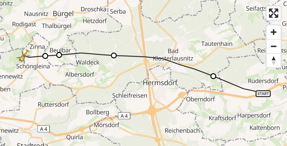 Flugroute Rettungshubschrauber Kraftsdorf - Jena-Schöngleina Flugplatz, 28 April 2026, 15:46