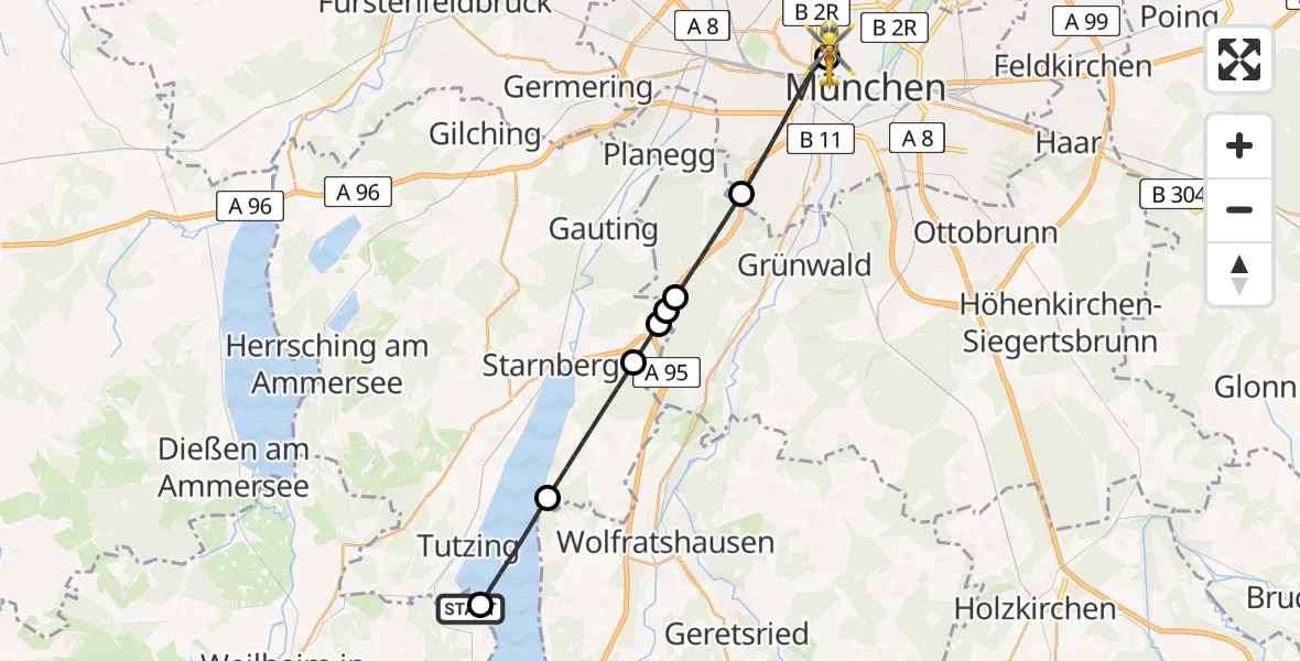 Flugroute Rettungshubschrauber Bernried am Starnberger See - Deutsches Herzzentrum München, 28 April 2026, 15:56