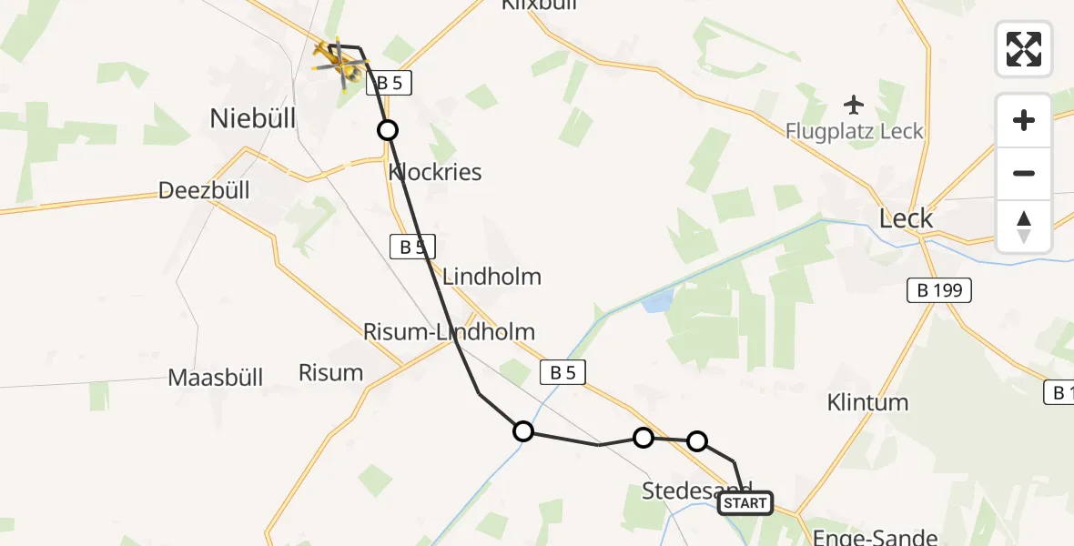Flugroute Rettungshubschrauber Stedesand - Niebüll, 28 April 2026, 15:56
