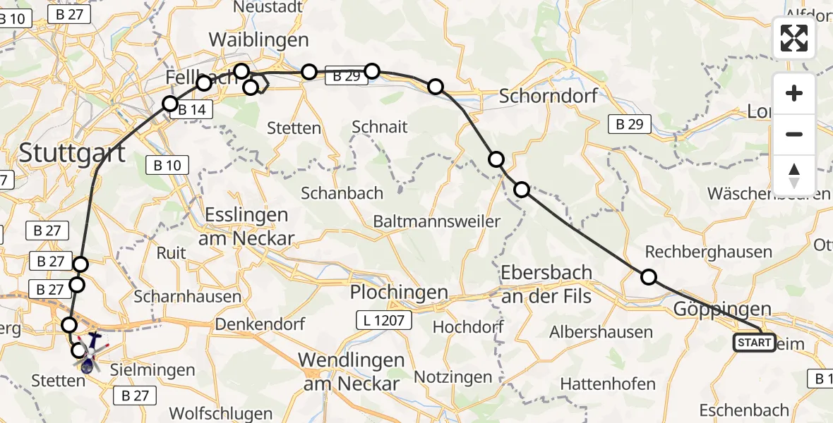 Flugroute Polizeihubschrauber Göppingen - Flughafen Stuttgart, 28 April 2026, 16:02