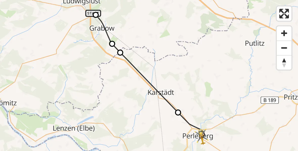 Flugroute Rettungshubschrauber Ludwigslust - Perleberg, 28 April 2026, 16:02