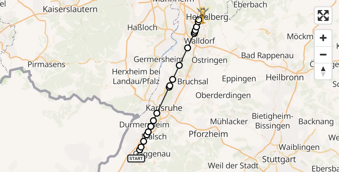Flugroute Rettungshubschrauber Baden-Baden - Heidelberg, 28 April 2026, 16:05