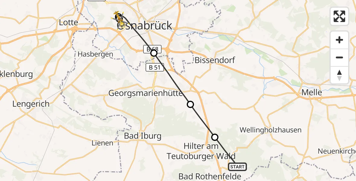 Flugroute Ambulanzhubschrauber Dissen am Teutoburger Wald - Osnabrück Hospital, 28 April 2026, 16:07