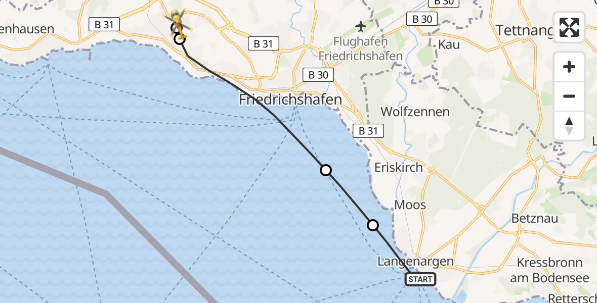 Flugroute Rettungshubschrauber Langenargen - Friedrichshafen Hospital, 28 April 2026, 16:10