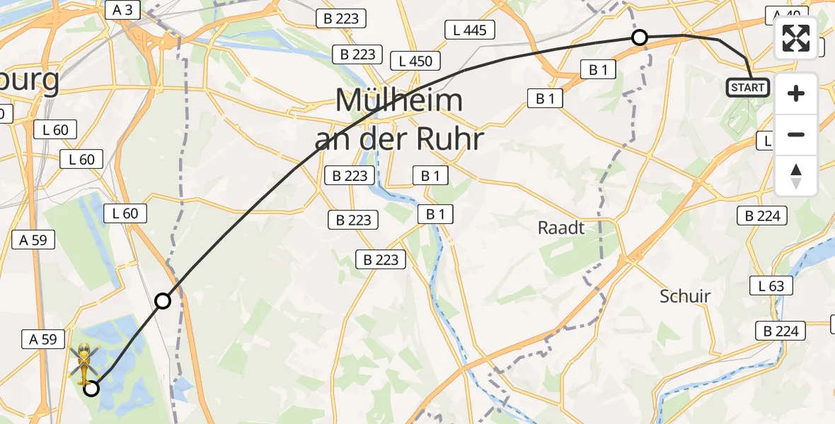 Flugroute Rettungshubschrauber Essen - Duisburg Air Rescue Hubschrauberlandeplatz (Christoph 9), 28 April 2026, 16:14