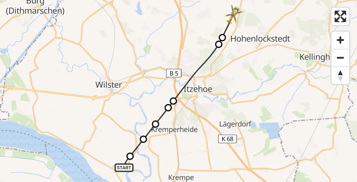 Flugroute Rettungshubschrauber Wewelsfleth - Itzehoe Hungriger Wolf Flugplatz, 28 April 2026, 16:19