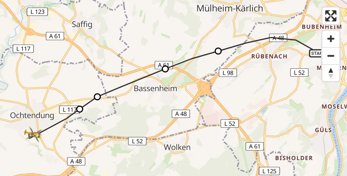 Flugroute Rettungshubschrauber Koblenz - Ochtendung, 28 April 2026, 16:30