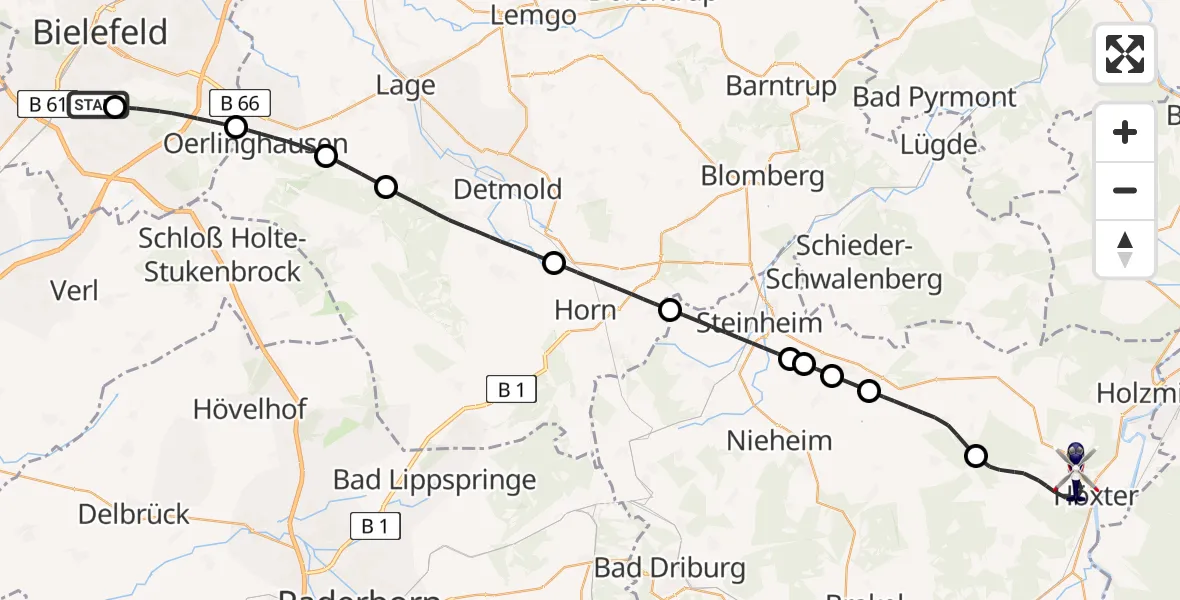 Flugroute Polizeihubschrauber Luftrettungszentrum Bielefeld - Höxter, 28 April 2026, 16:33