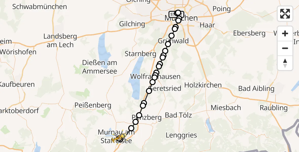 Flugroute Rettungshubschrauber Deutsches Herzzentrum München - Murnau Accident Hospital, 28 April 2026, 16:33