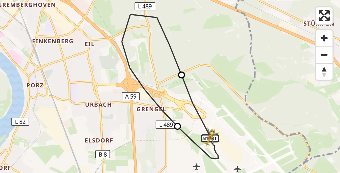 Flugroute Rettungshubschrauber Köln Bonn Flughafen - Köln Bonn Flughafen, 28 April 2026, 16:37