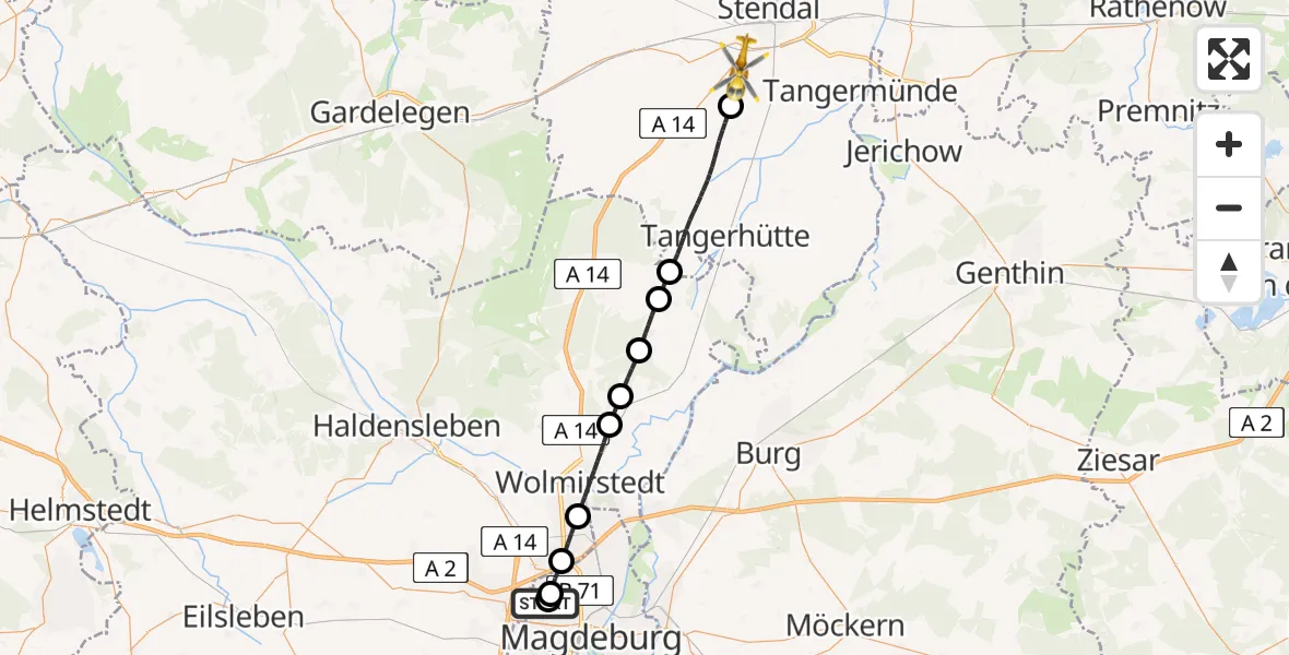 Flugroute Rettungshubschrauber Magdeburg Hospital - Stendal, 28 April 2026, 16:43