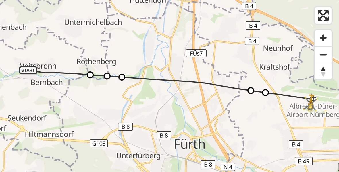 Flugroute Rettungshubschrauber Veitsbronn - Flughafen Nuremberg, 28 April 2026, 16:44