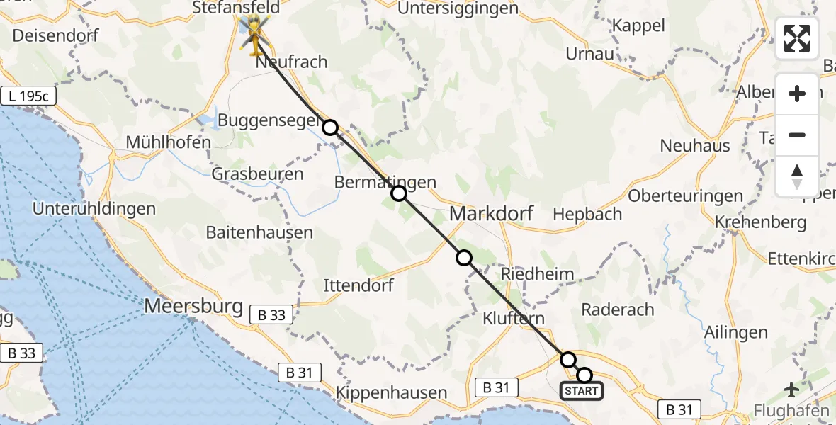 Flugroute Rettungshubschrauber Friedrichshafen Hospital - Salem, 28 April 2026, 16:47