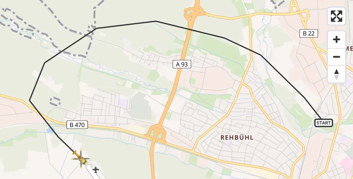 Flugroute Rettungshubschrauber Weiden i.d.OPf. - Weiden in der Oberpfalz Flugplatz, 28 April 2026, 16:49