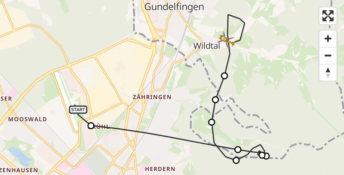 Flugroute Rettungshubschrauber Freiburg im Breisgau Flugplatz - Gundelfingen, 28 April 2026, 16:51
