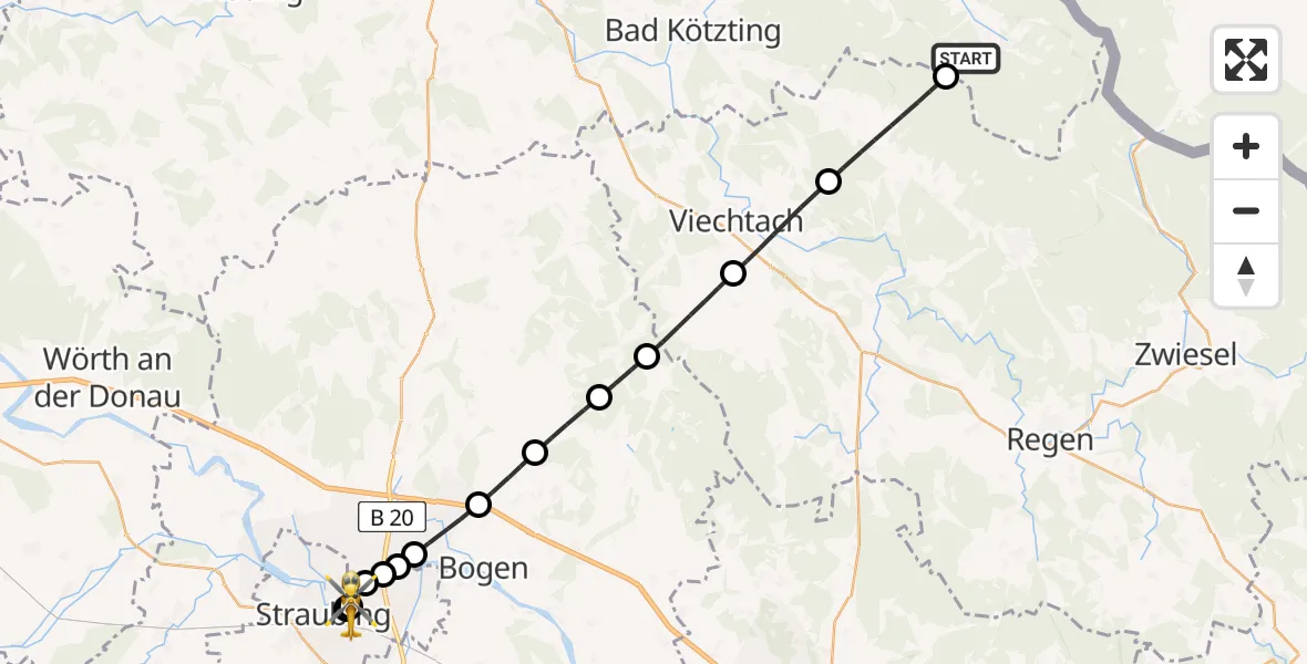 Flugroute Rettungshubschrauber Lohberg - Sankt Elisabeth Hospital Straubing, 28 April 2026, 16:53