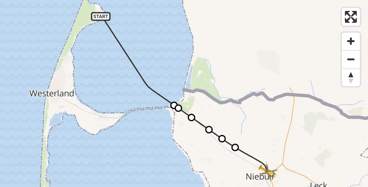 Flugroute Rettungshubschrauber List auf Sylt - Niebüll, 28 April 2026, 16:57