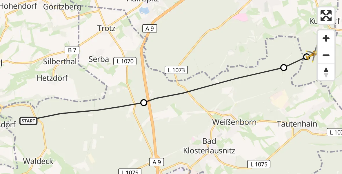 Flugroute Rettungshubschrauber Waldeck - Eisenberg, 28 April 2026, 17:00