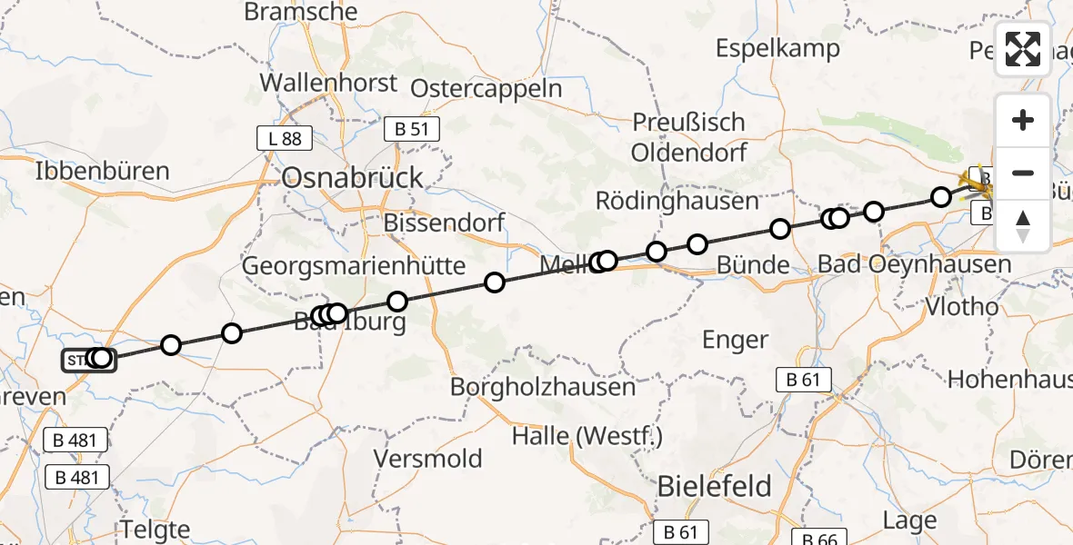 Flugroute Ambulanzhubschrauber Christoph  Westfalen-ADAC - Minden, 28 April 2026, 17:05