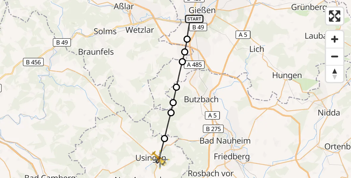 Flugroute Rettungshubschrauber Gießen - Usingen, 28 April 2026, 17:05
