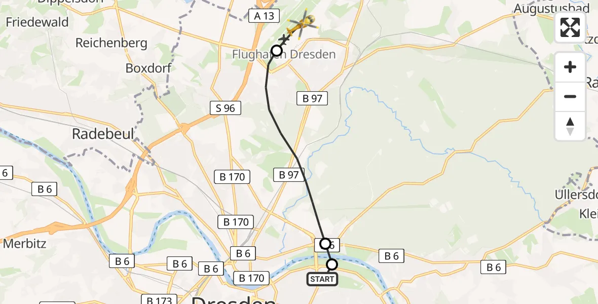 Flugroute Rettungshubschrauber Dresden University Hospital - Dresden Flughafen, 28 April 2026, 17:07