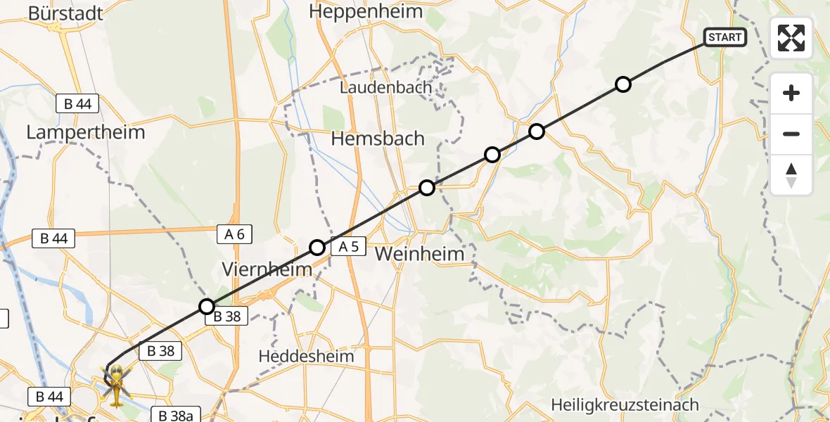 Flugroute Rettungshubschrauber Grasellenbach - Mannheim, 28 April 2026, 17:14