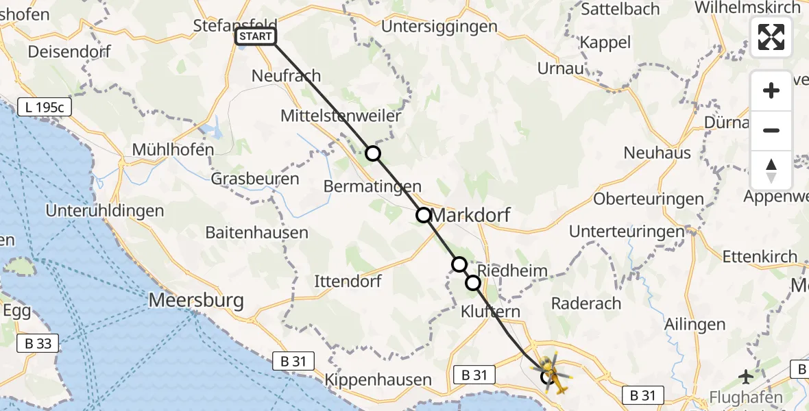 Flugroute Rettungshubschrauber Salem - Friedrichshafen Hospital, 28 April 2026, 17:16