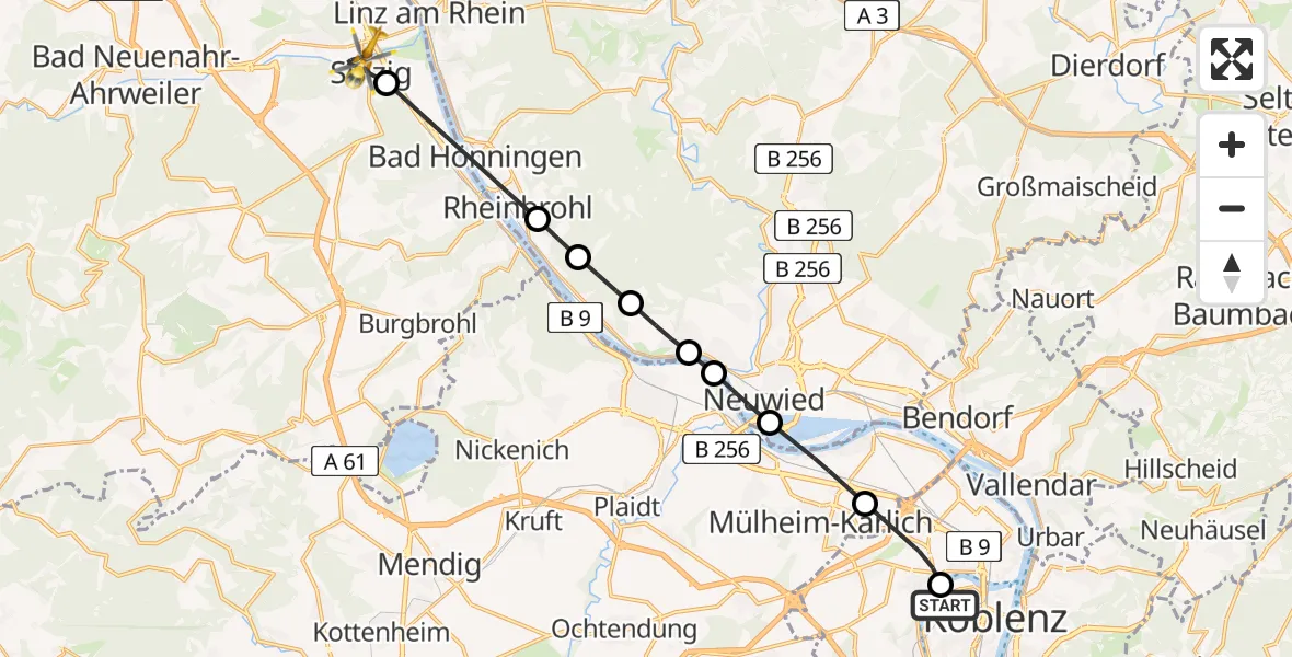 Flugroute Rettungshubschrauber Kemperhof Koblenz Klinikum Hubschrauberlandeplatz - Sinzig, 28 April 2026, 17:24