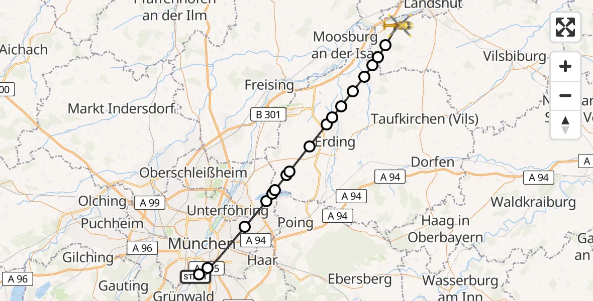 Flugroute Rettungshubschrauber ADAC Air Rescue Center Hubschrauberlandeplatz (Christoph 1) - Eching, 28 April 2026, 17:26