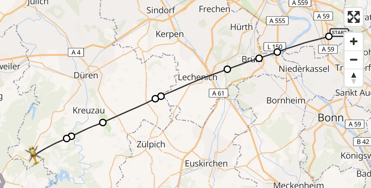 Flugroute Rettungshubschrauber Köln Bonn Flughafen - Hürtgenwald, 28 April 2026, 17:30
