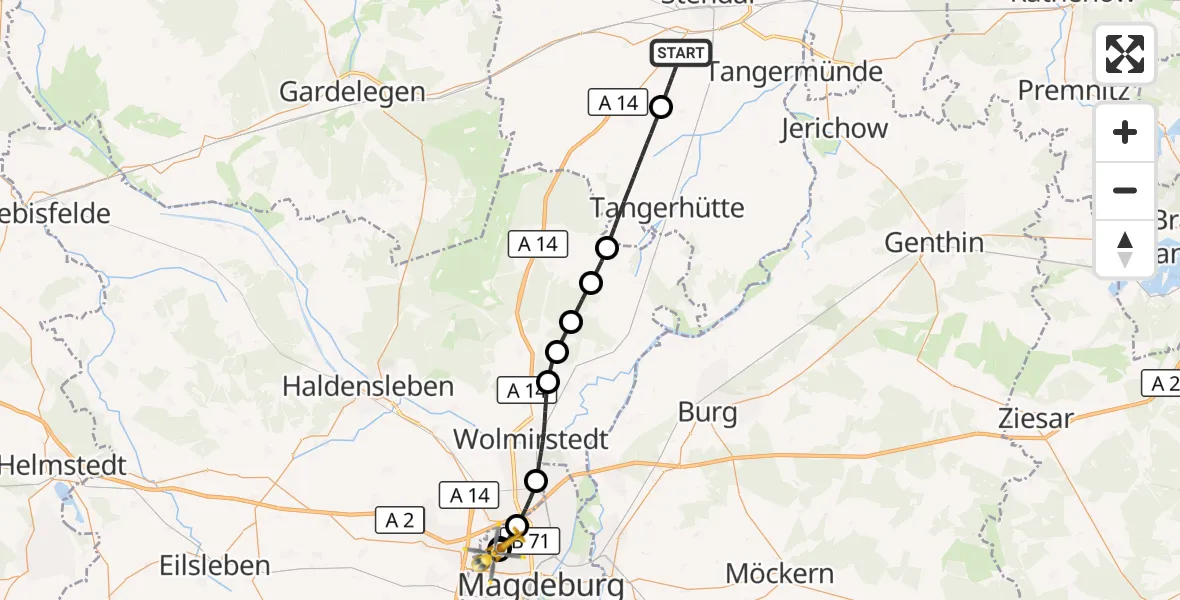 Flugroute Rettungshubschrauber Stendal - Magdeburg Hospital, 28 April 2026, 17:30