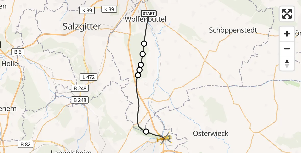 Flugroute Rettungshubschrauber Wolfenbüttel - Goslar, 28 April 2026, 17:35