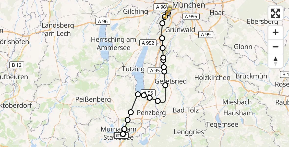 Flugroute Rettungshubschrauber Murnau Accident Hospital - DRF Air Rescue München Hubschrauberlandeplatz, 28 April 2026, 17:42