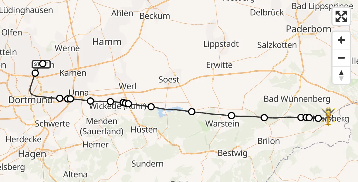 Flugroute Rettungshubschrauber Sankt Marien Hospital - Marsberg, 28 April 2026, 17:43