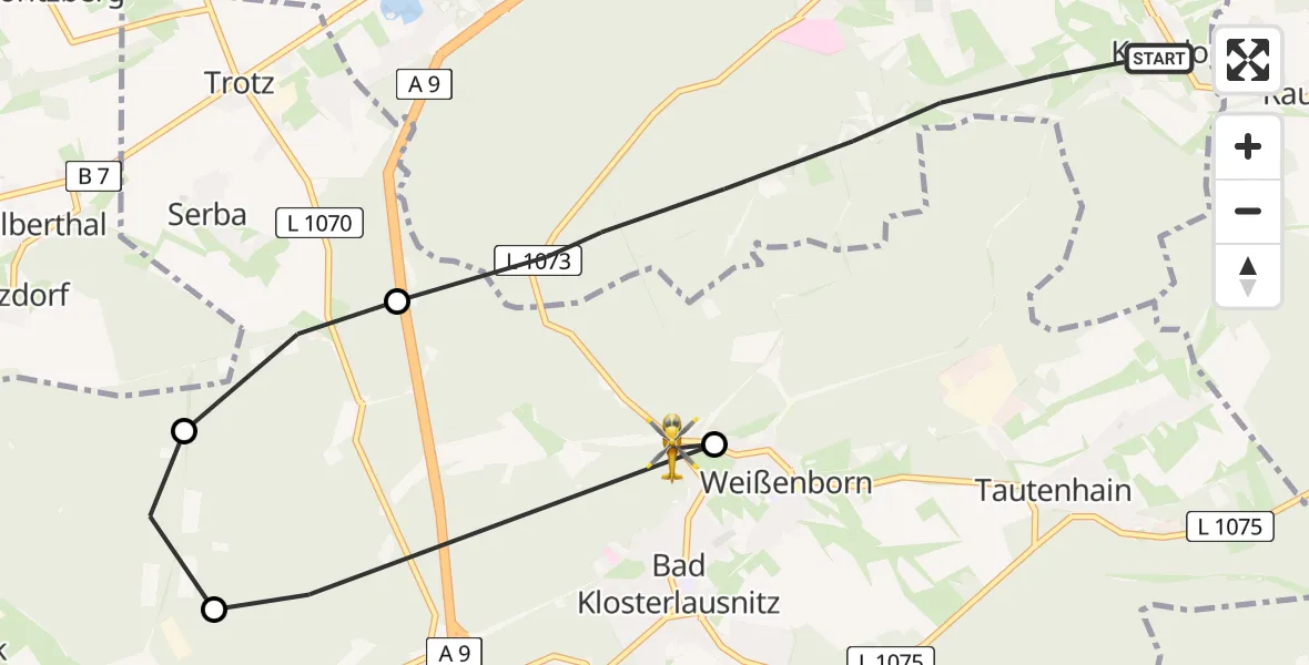 Flugroute Rettungshubschrauber Eisenberg - Weißenborn, 28 April 2026, 17:44