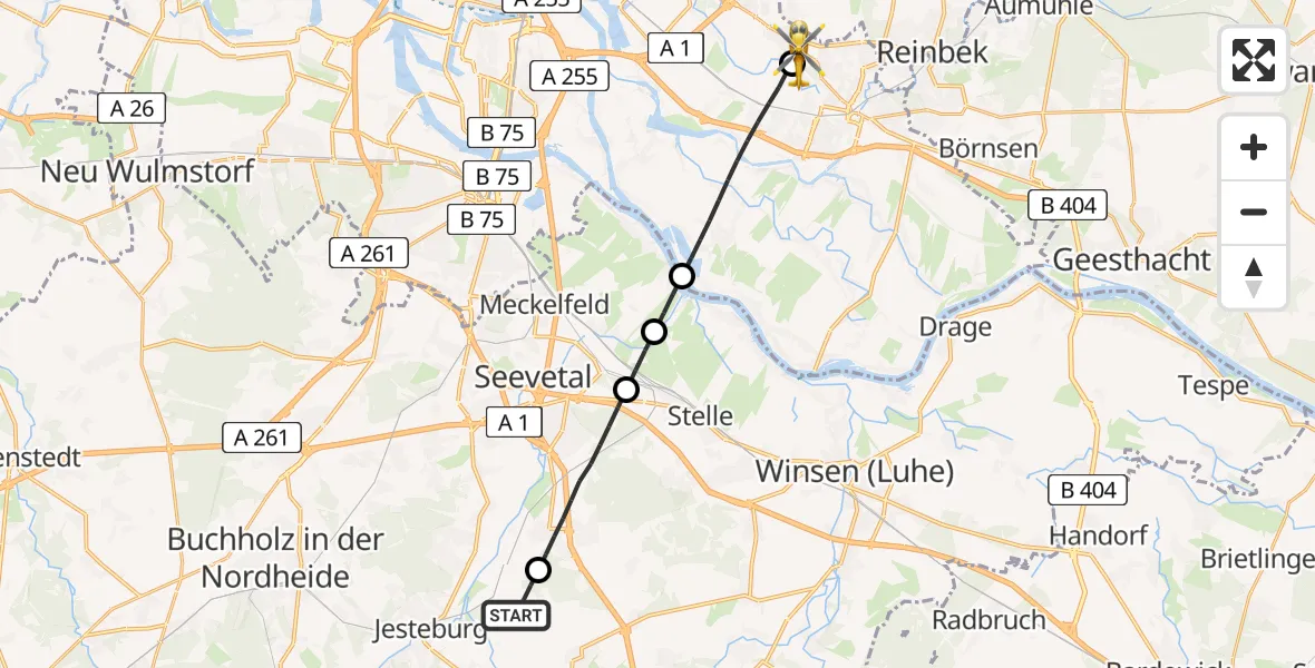 Flugroute Ambulanzhubschrauber Marxen - Christoph Hansa ADAC Hubschrauberlandeplatz, 28 April 2026, 17:51
