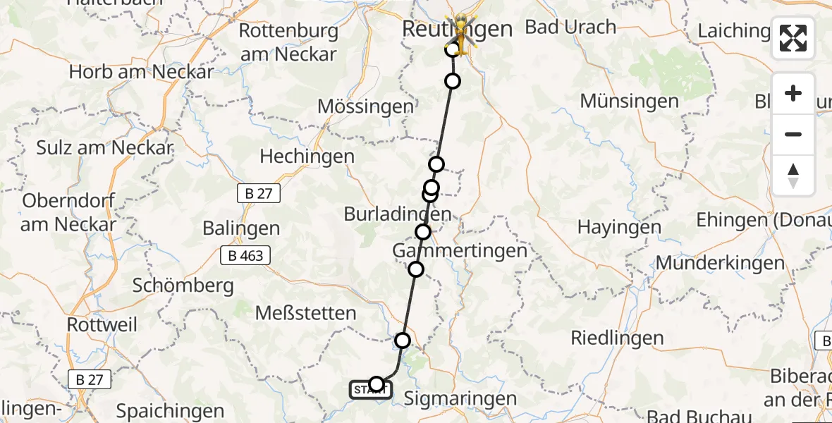 Flugroute Rettungshubschrauber Beuron - Reutlingen, 28 April 2026, 17:54