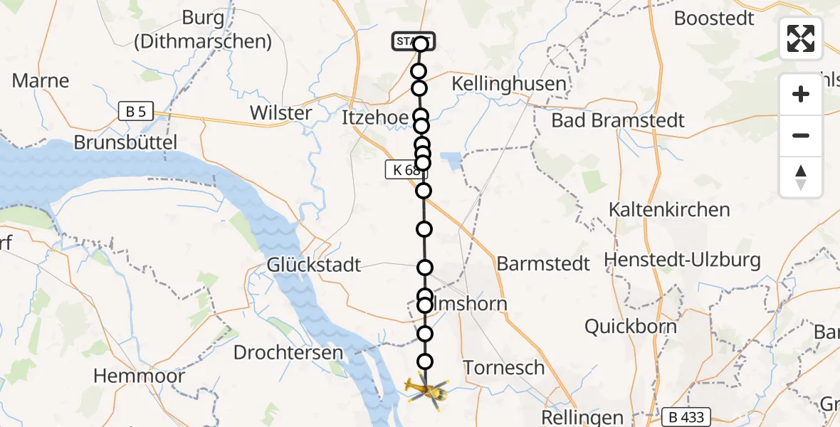 Flugroute Rettungshubschrauber Itzehoe Hungriger Wolf Flugplatz - Neuendeich, 28 April 2026, 18:03
