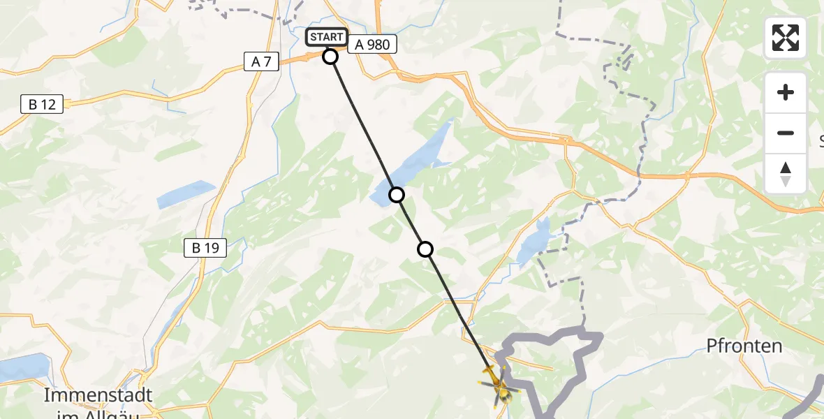 Flugroute Rettungshubschrauber Kempten-Durach Flugplatz - Wertach, 28 April 2026, 18:03